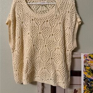 Lucky Brand Cream Open-Knit Crochet Sweater Top